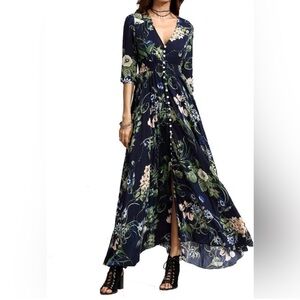 Floral Maxi Dress - Navy Blue